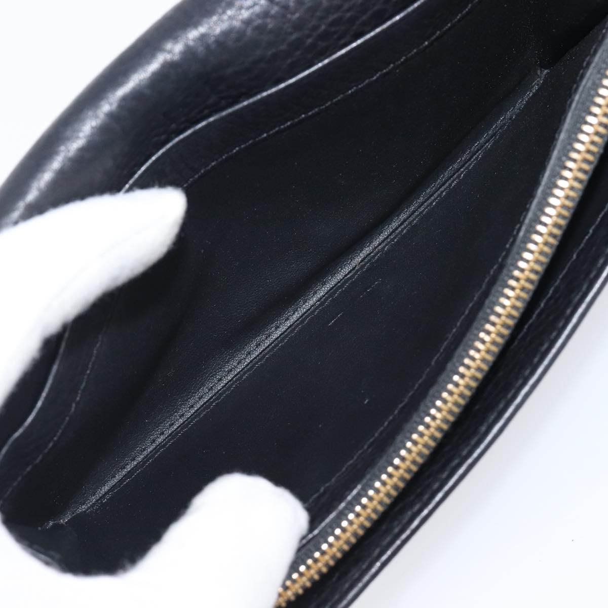 CELINE Long Wallet Leather Gold Black Auth bs37228