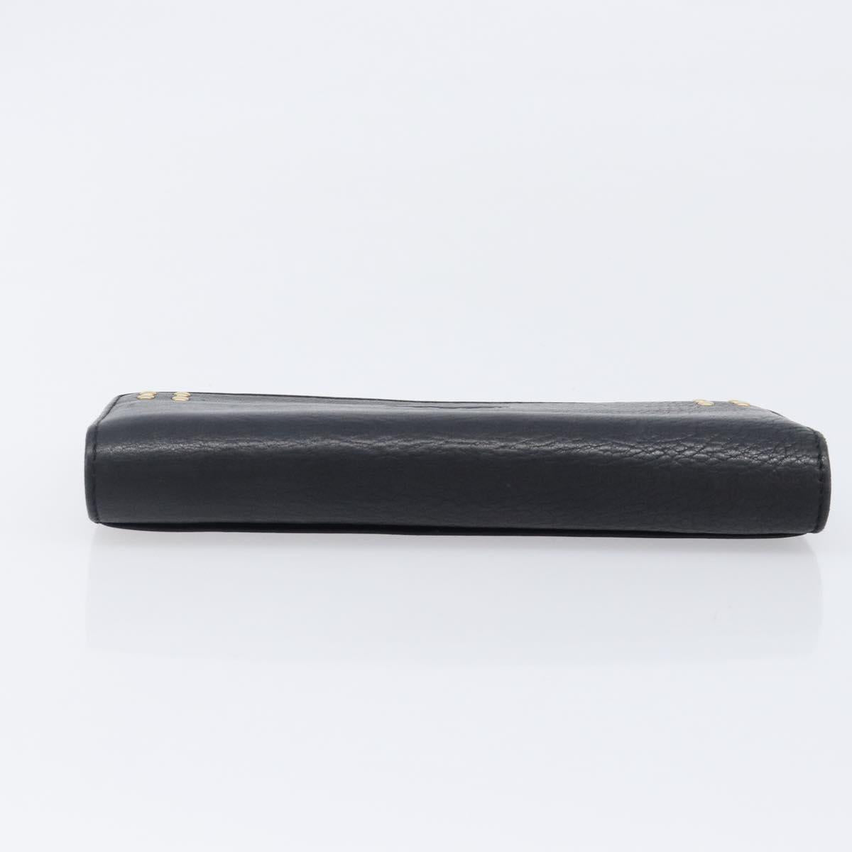 CELINE Long Wallet Leather Gold Black Auth bs37228