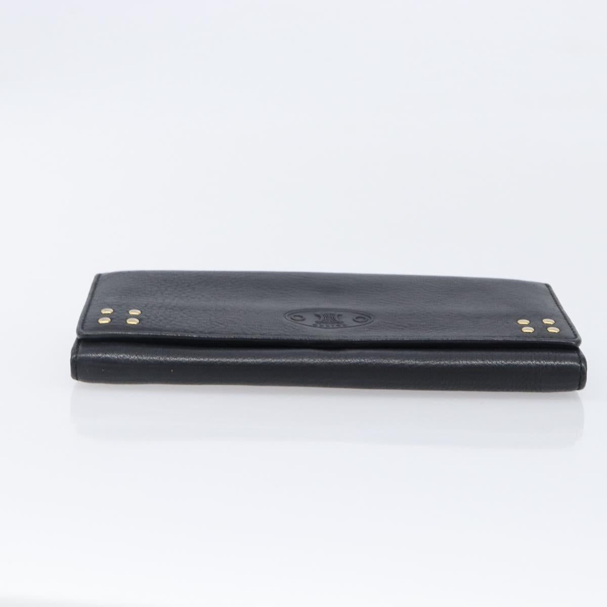 CELINE Long Wallet Leather Gold Black Auth bs37228