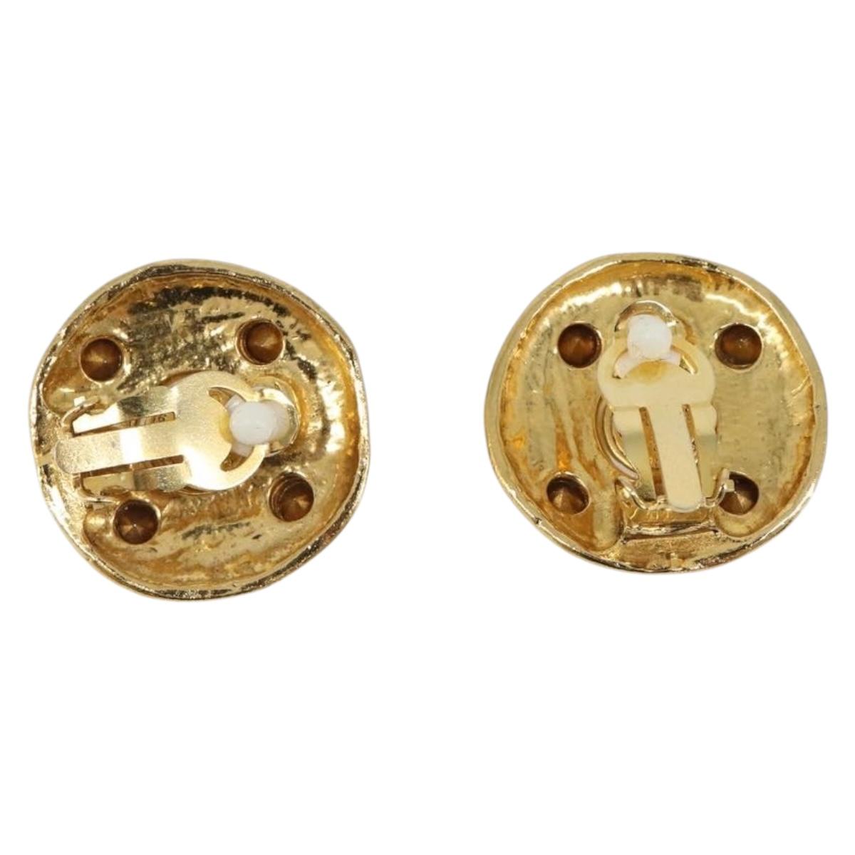 CHANEL Earring Metal Gold Tone White CC Auth bs37230