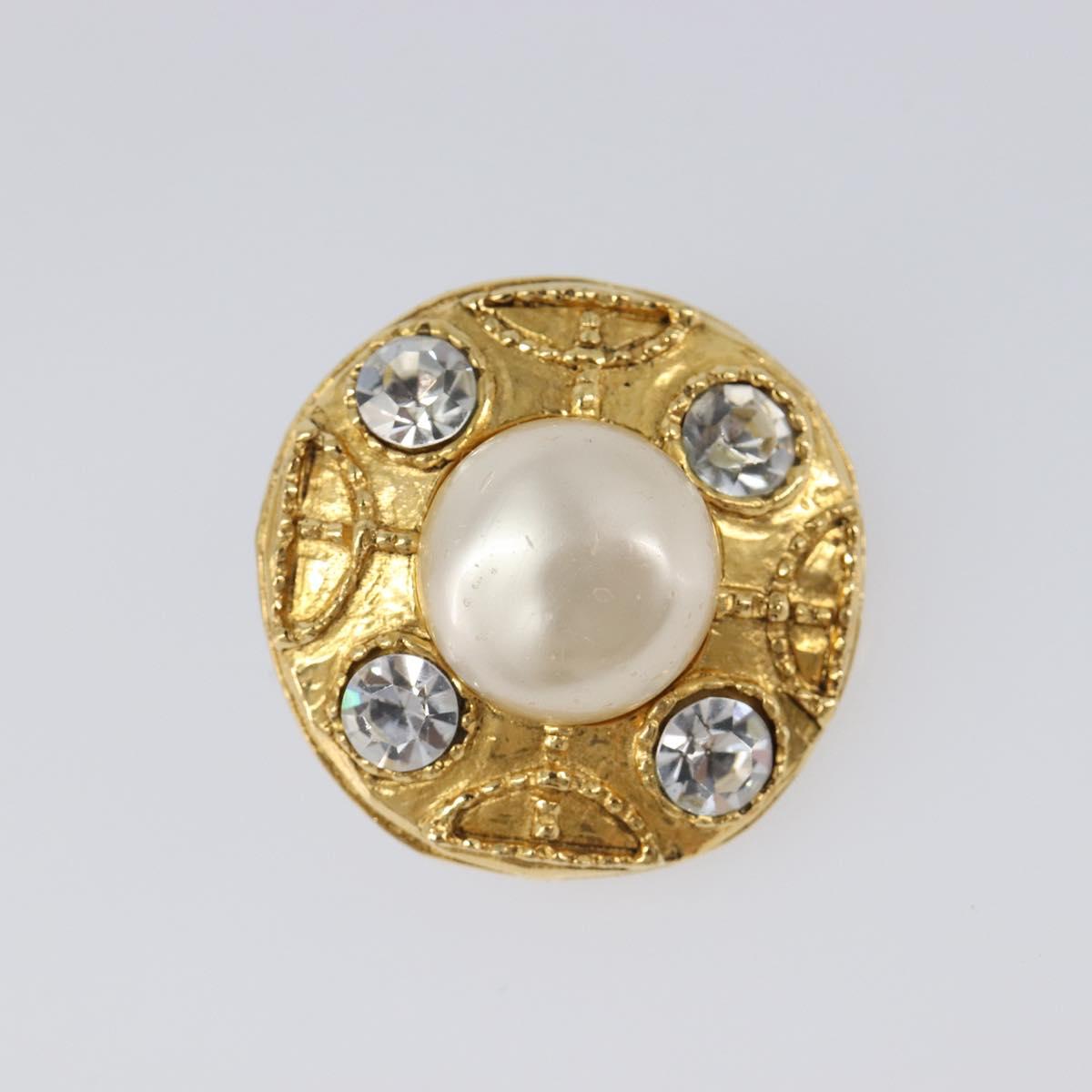 CHANEL Earring Metal Gold Tone White CC Auth bs37230