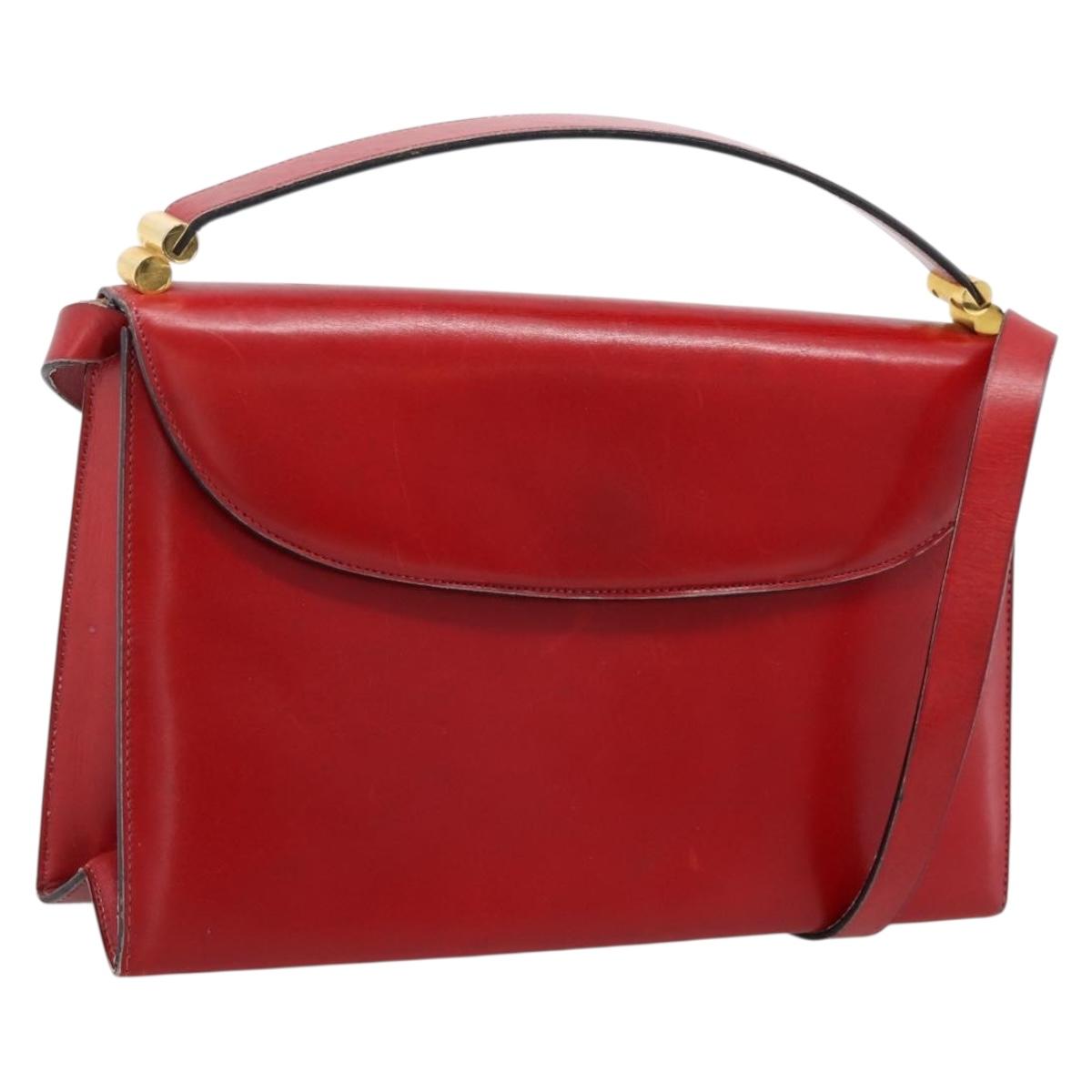Christian Dior Hand Bag Leather 2way Red Gold Tone Auth bs37235