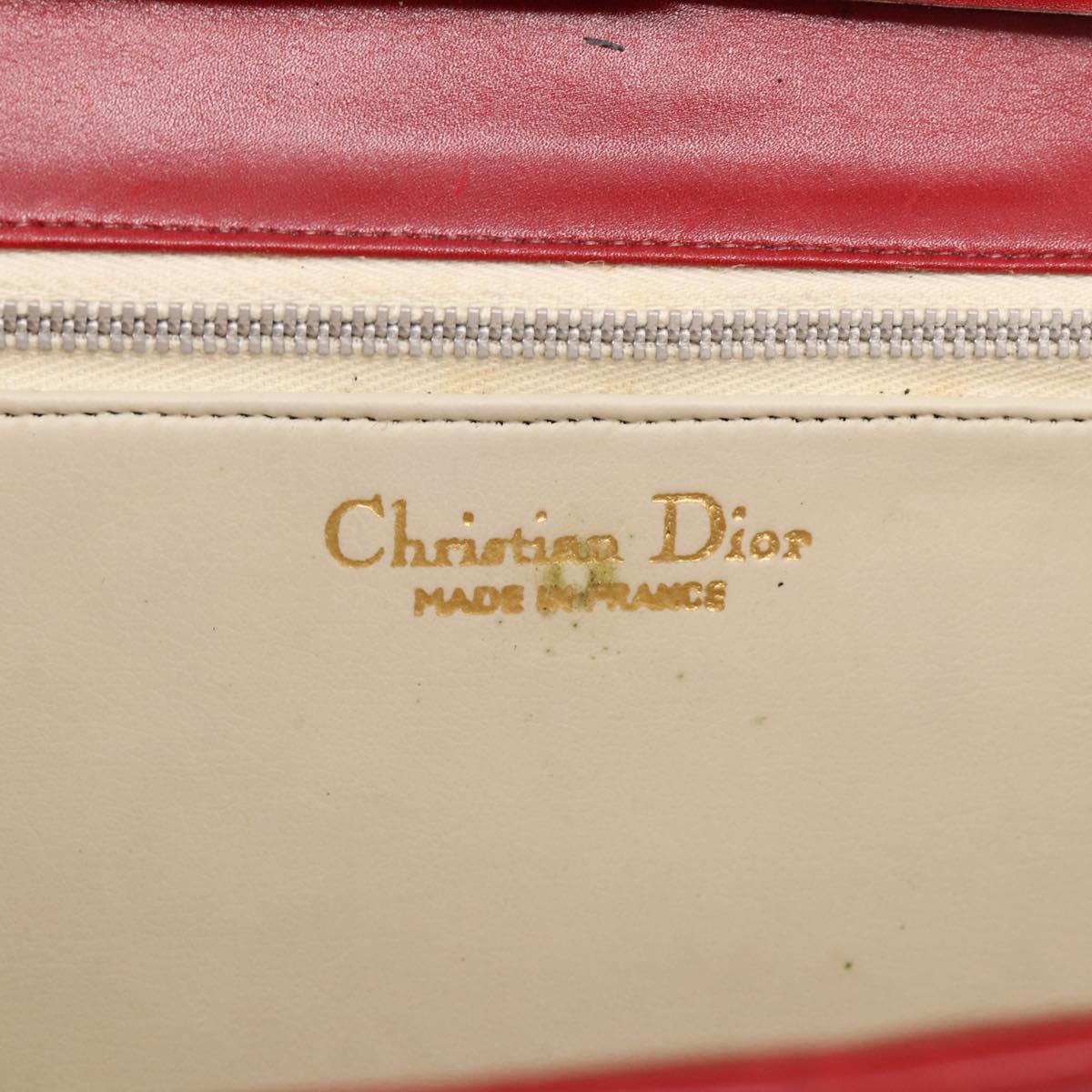 Christian Dior Hand Bag Leather 2way Red Gold Tone Auth bs37235