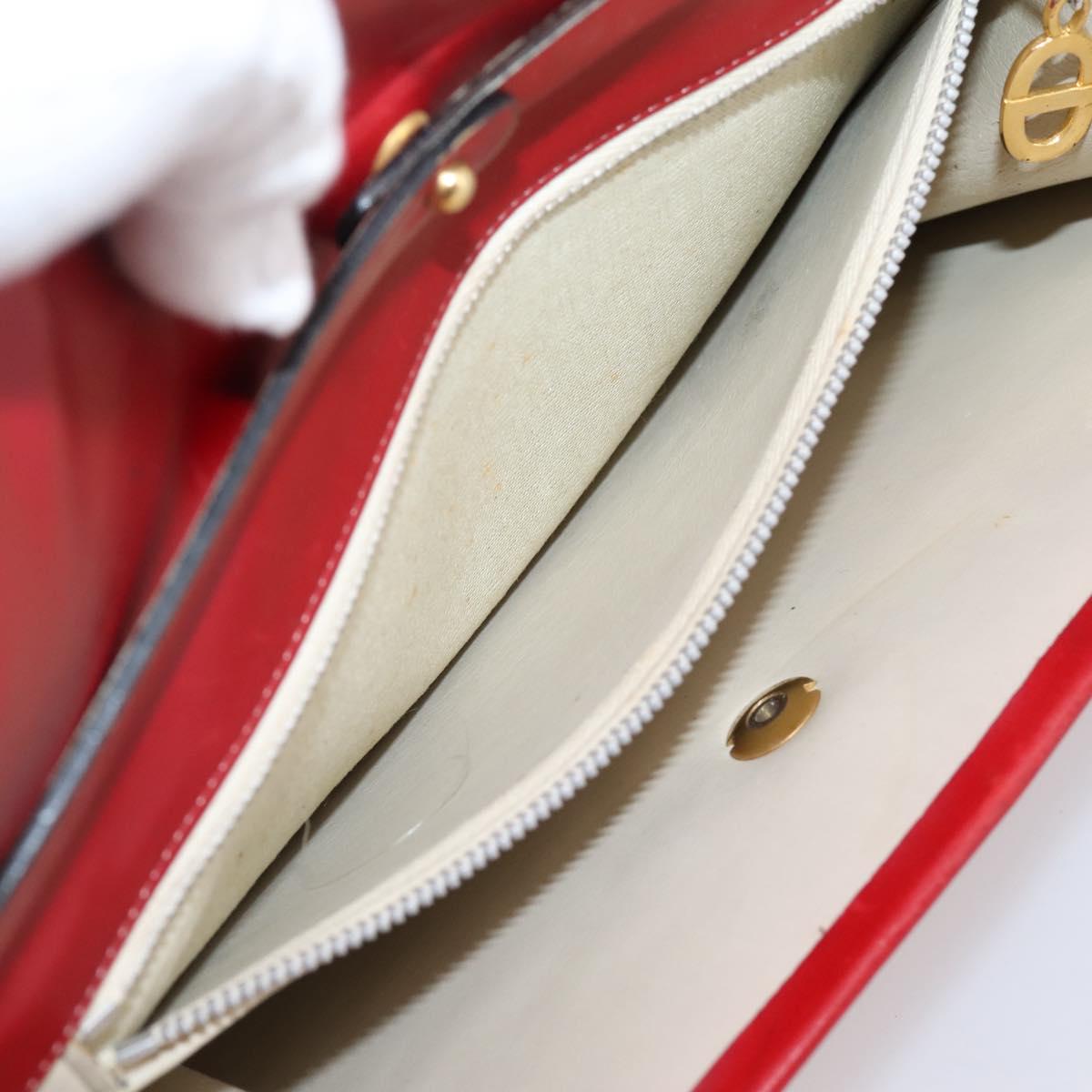 Christian Dior Hand Bag Leather 2way Red Gold Tone Auth bs37235