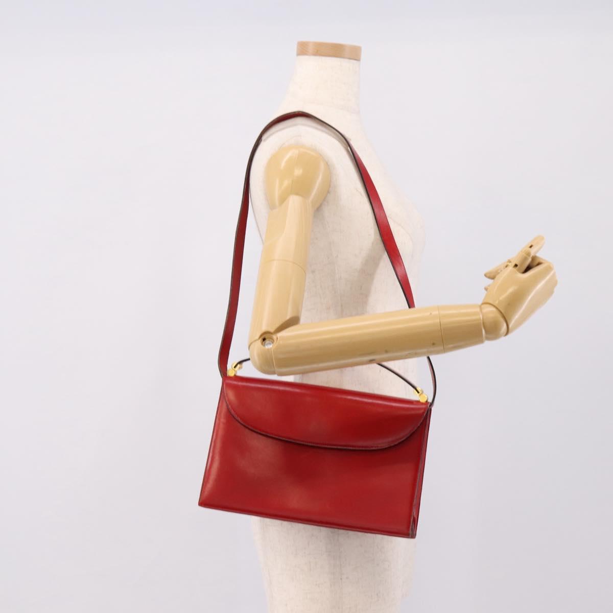 Christian Dior Hand Bag Leather 2way Red Gold Tone Auth bs37235