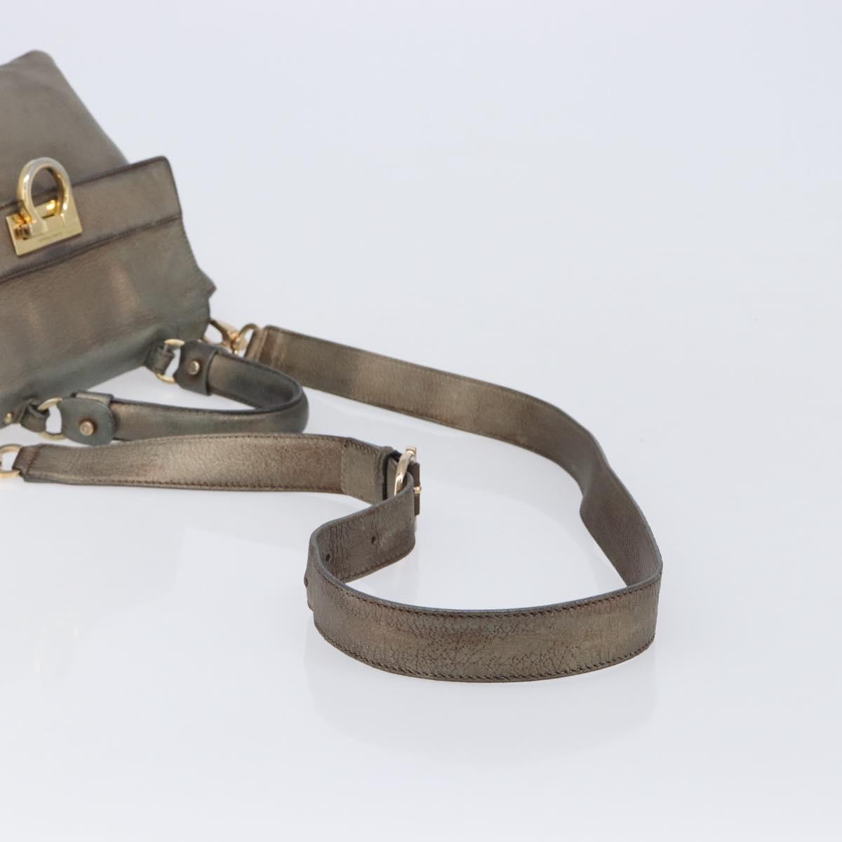 Salvatore Ferragamo Gancini Hand Bag Leather 2way Gold Auth bs37237