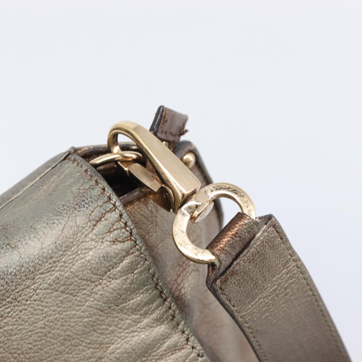 Salvatore Ferragamo Gancini Hand Bag Leather 2way Gold Auth bs37237