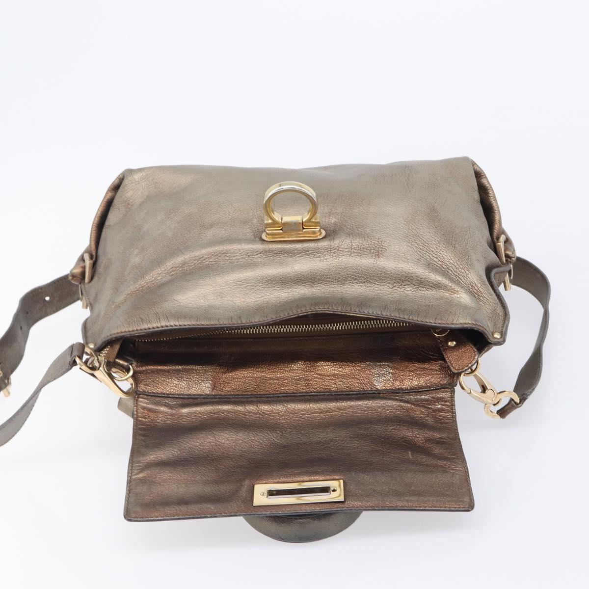 Salvatore Ferragamo Gancini Hand Bag Leather 2way Gold Auth bs37237