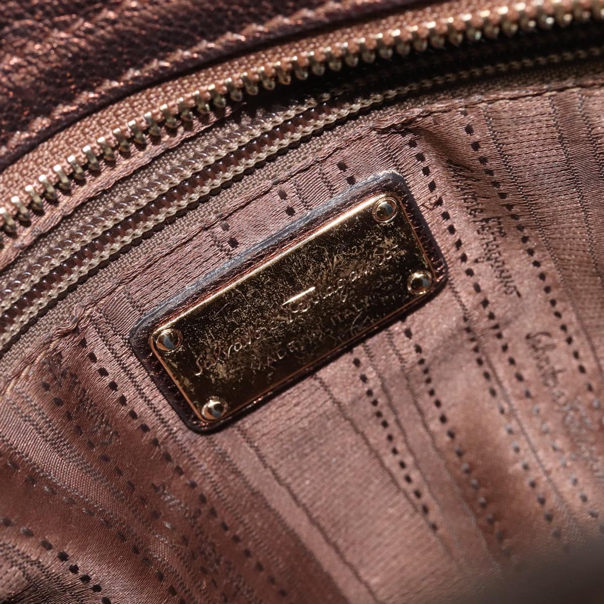 Salvatore Ferragamo Gancini Hand Bag Leather 2way Gold Auth bs37237