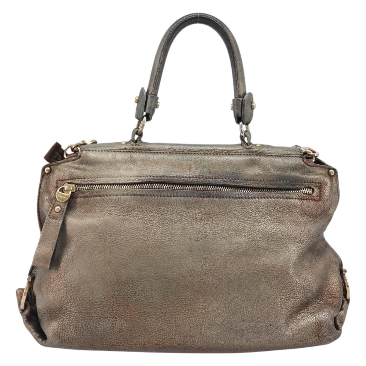 Salvatore Ferragamo Gancini Hand Bag Leather 2way Gold Auth bs37237