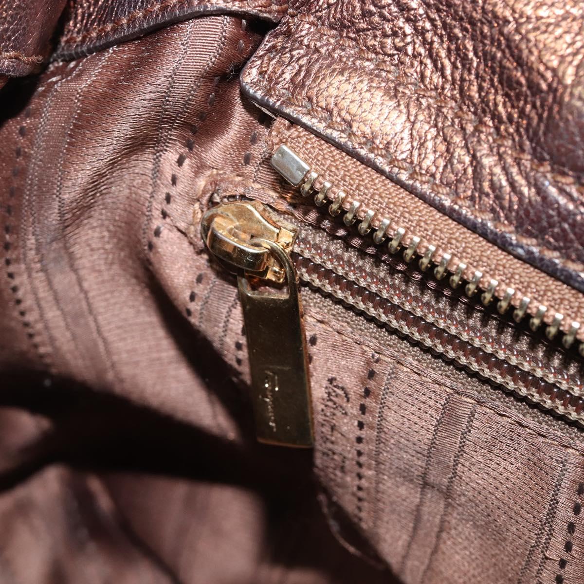 Salvatore Ferragamo Gancini Hand Bag Leather 2way Gold Auth bs37237