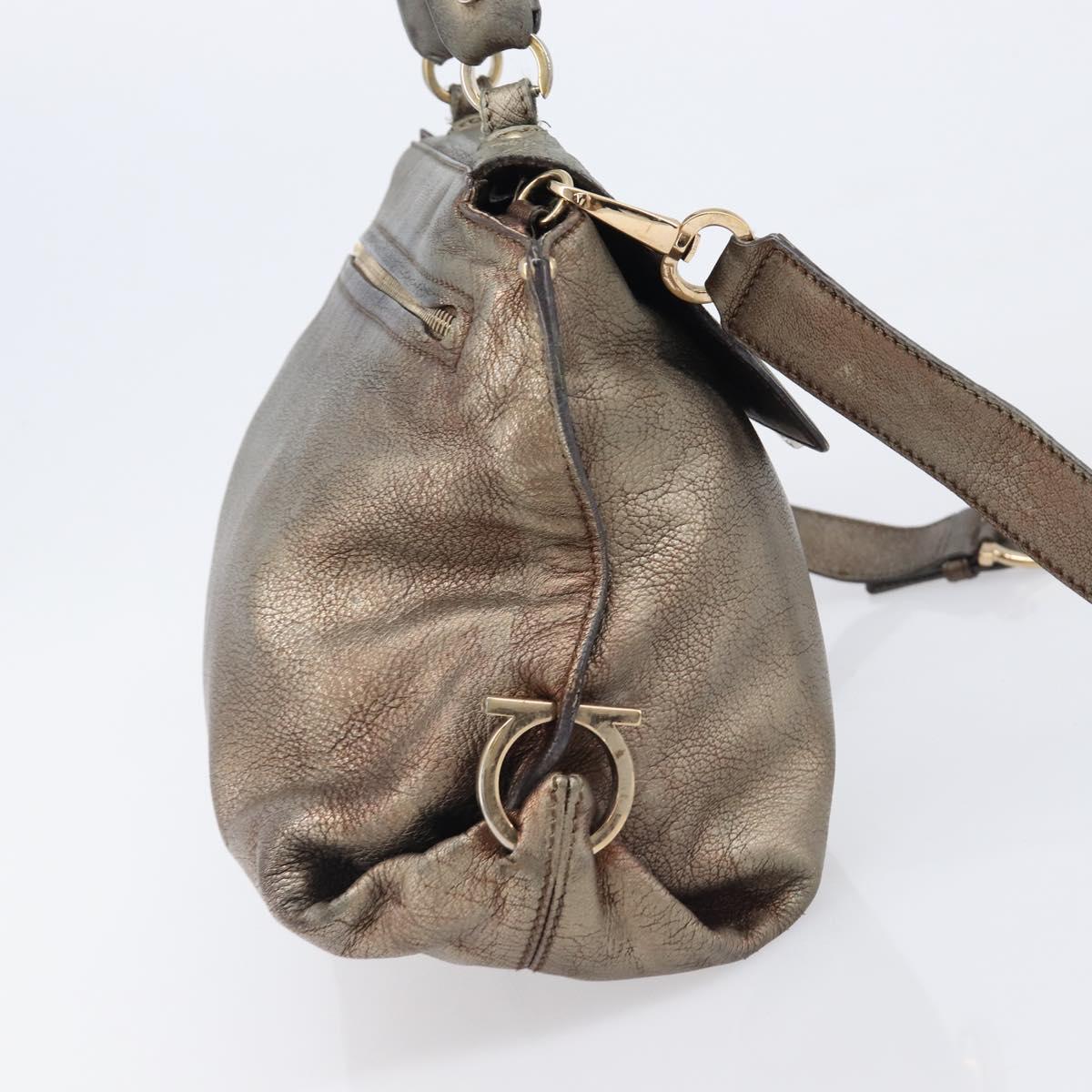 Salvatore Ferragamo Gancini Hand Bag Leather 2way Gold Auth bs37237