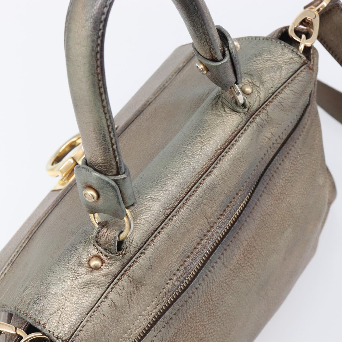 Salvatore Ferragamo Gancini Hand Bag Leather 2way Gold Auth bs37237