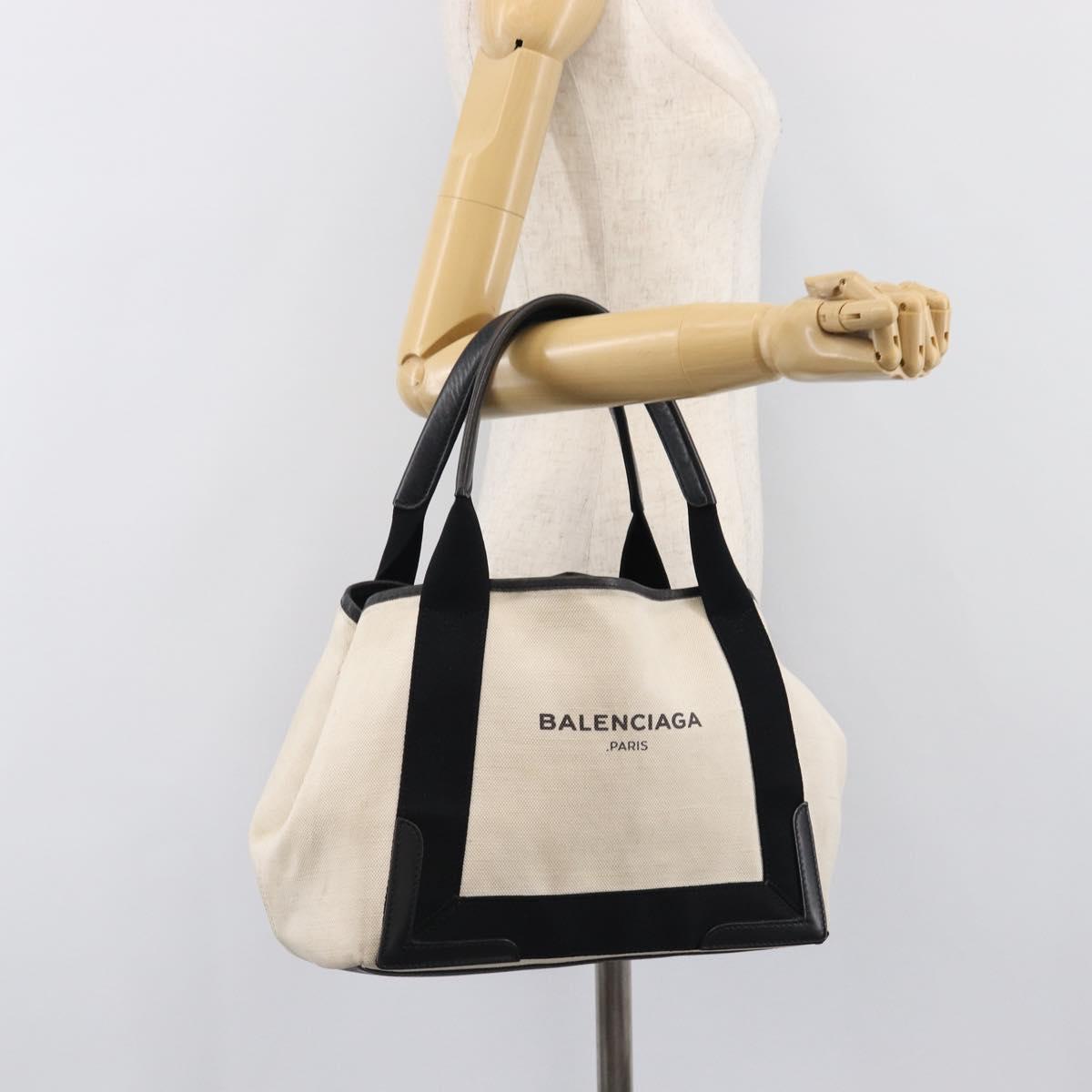 BALENCIAGA Navy Cabas Tote Bag Canvas White Black 339933 Auth bs37238