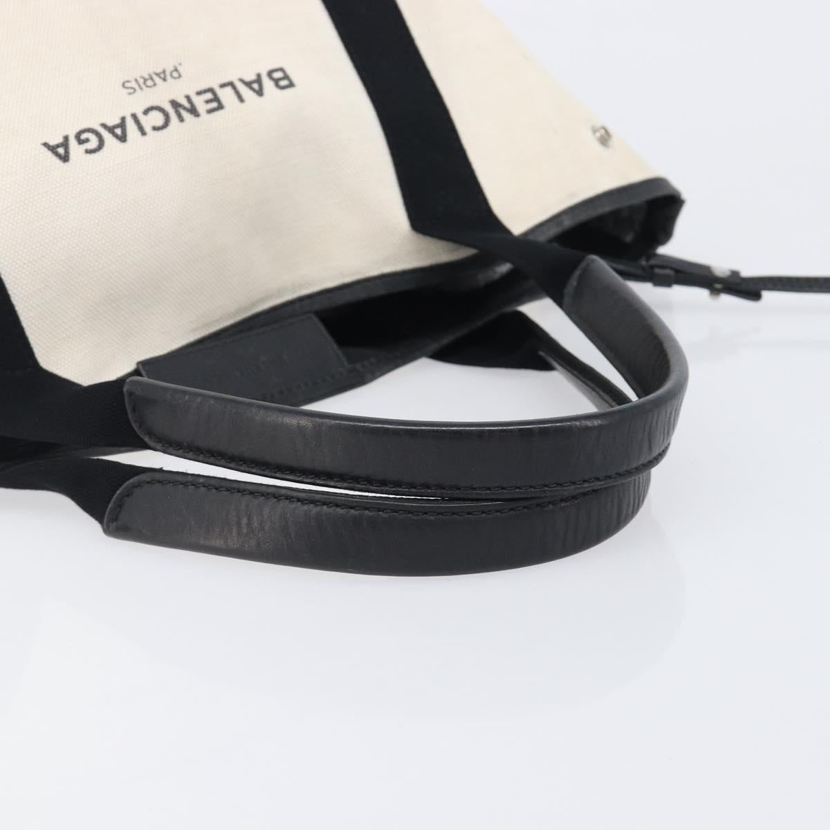 BALENCIAGA Navy Cabas Tote Bag Canvas White Black 339933 Auth bs37238