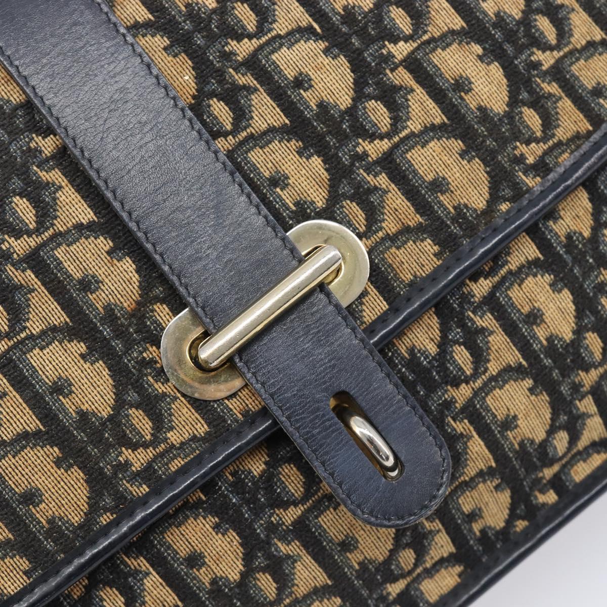 Christian Dior Trotter Canvas Shoulder Bag Navy Gold Tone Auth bs37239