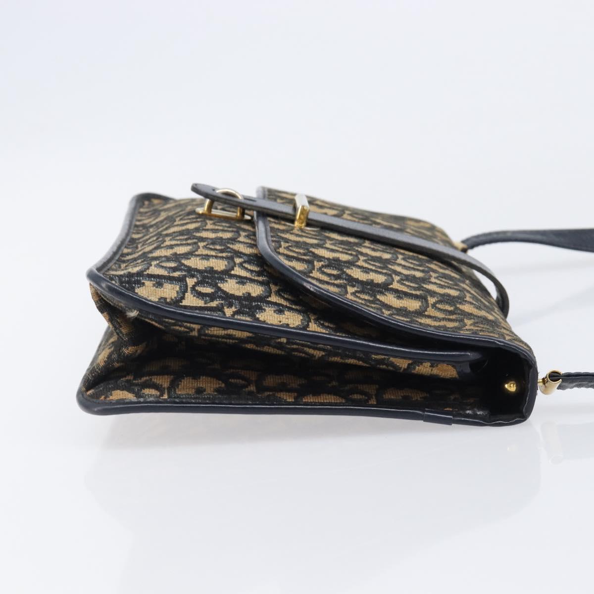 Christian Dior Trotter Canvas Shoulder Bag Navy Gold Tone Auth bs37239