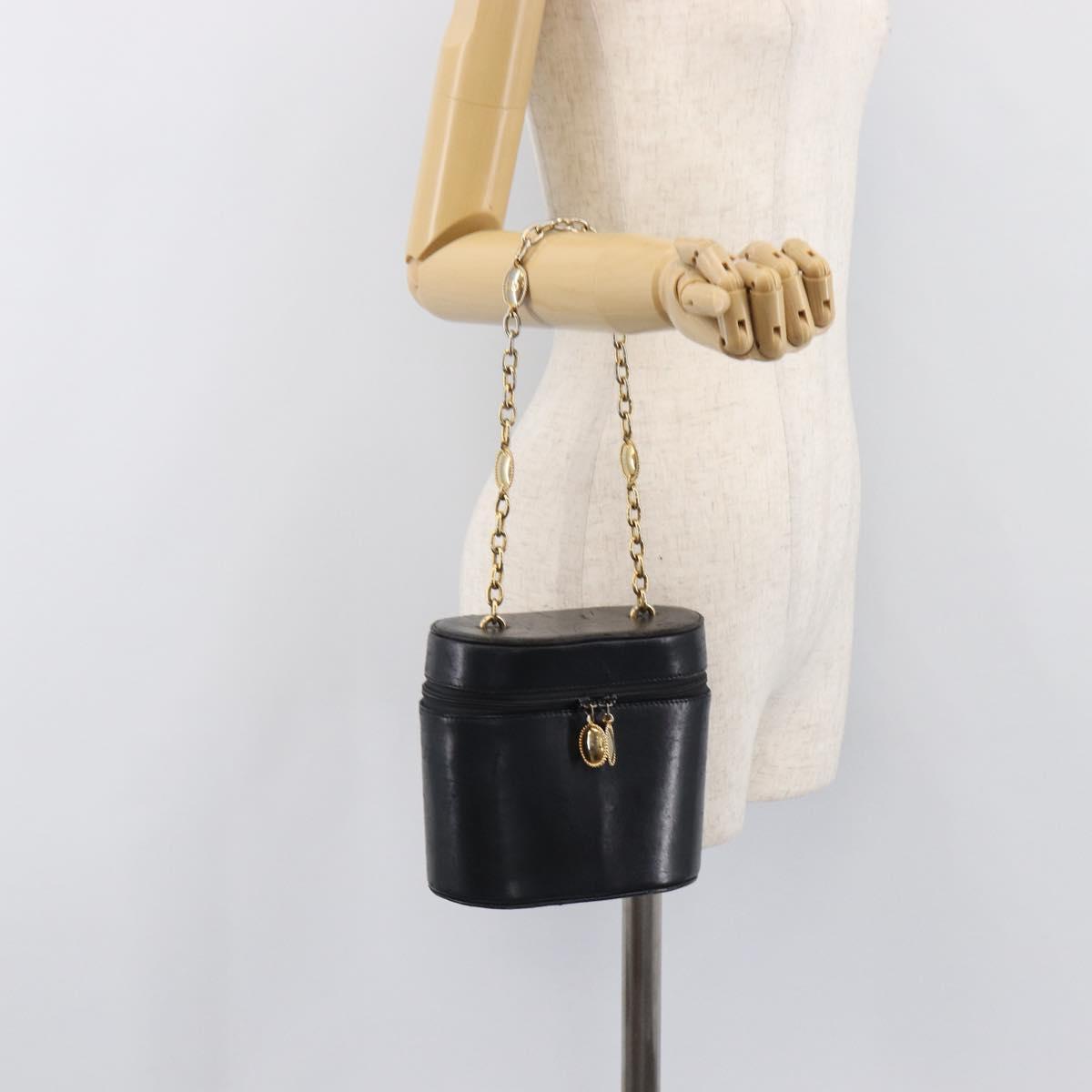 Christian Dior Chain Hand Bag Leather Black Gold Tone Auth bs37240
