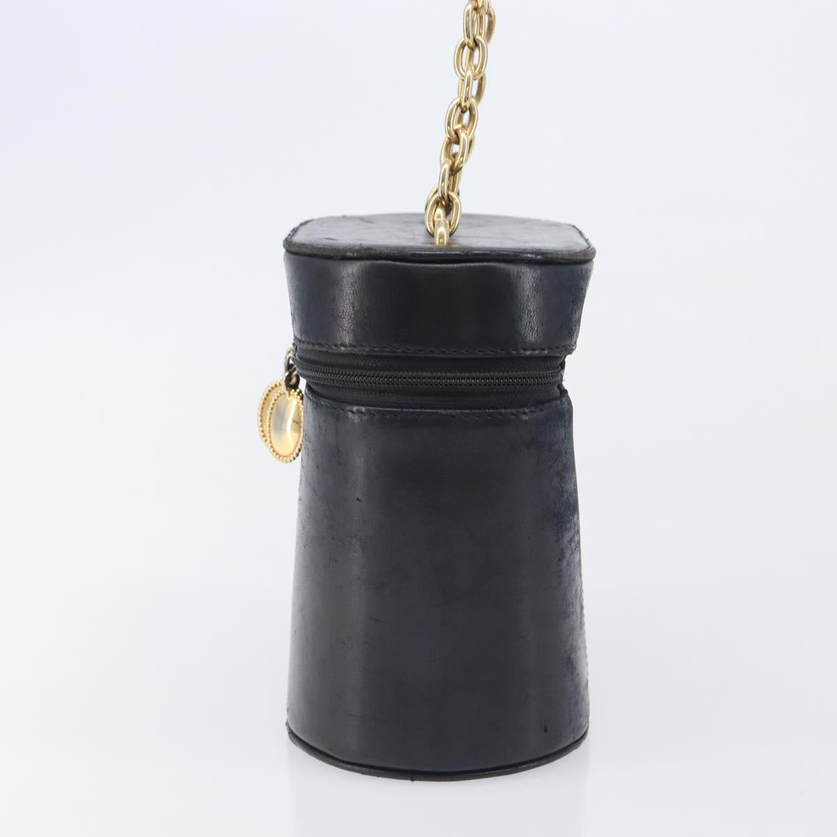 Christian Dior Chain Hand Bag Leather Black Gold Tone Auth bs37240