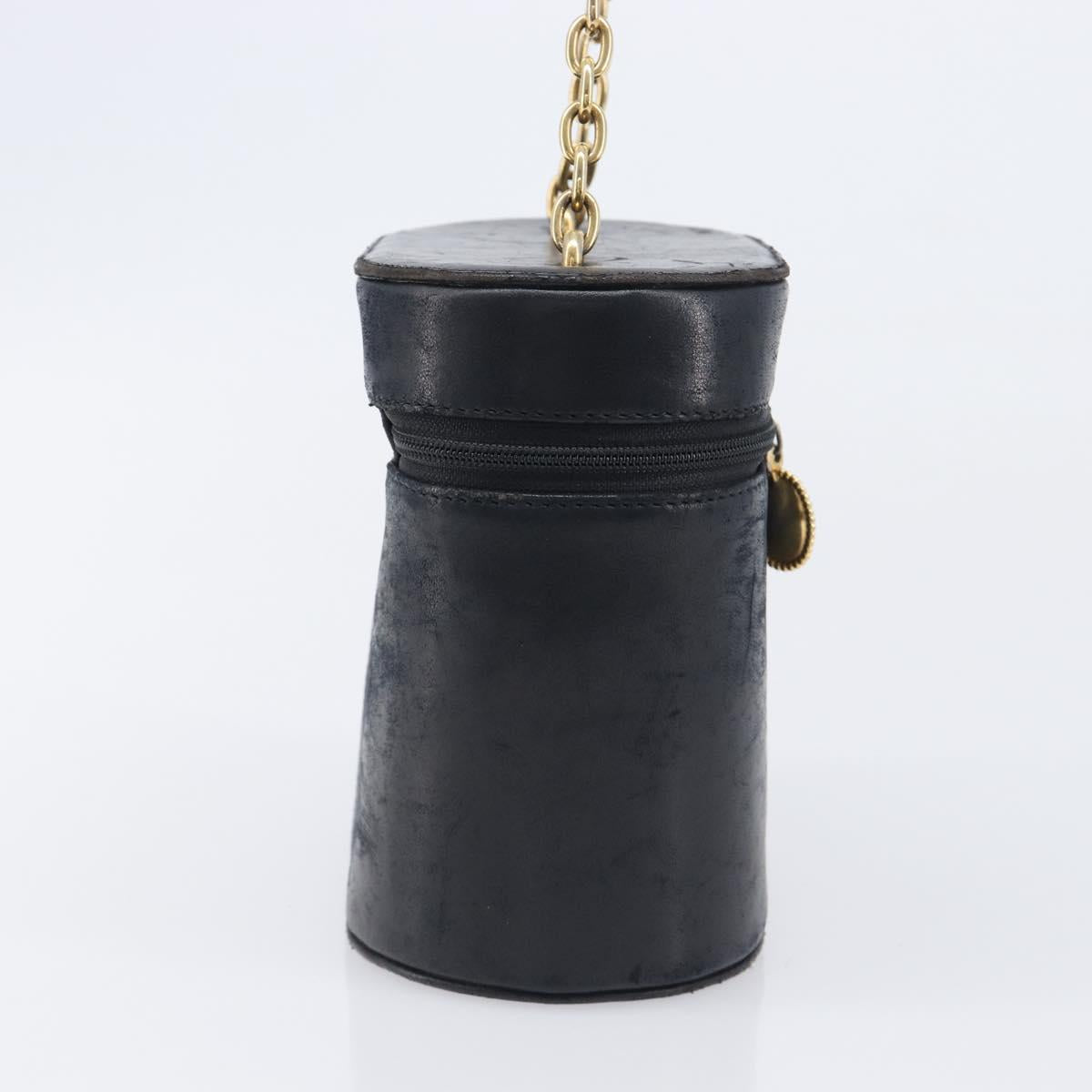 Christian Dior Chain Hand Bag Leather Black Gold Tone Auth bs37240