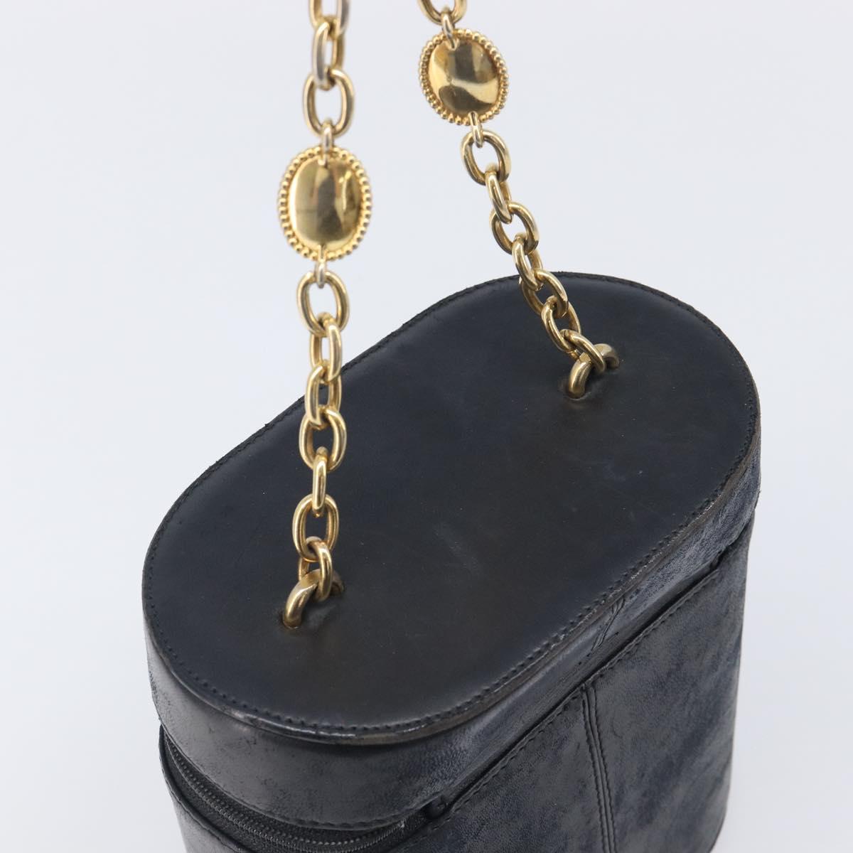 Christian Dior Chain Hand Bag Leather Black Gold Tone Auth bs37240