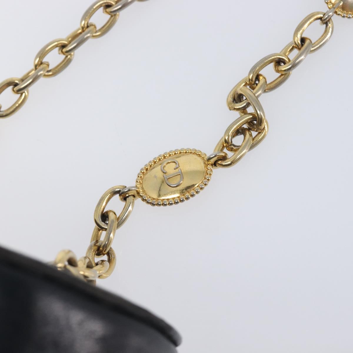 Christian Dior Chain Hand Bag Leather Black Gold Tone Auth bs37240