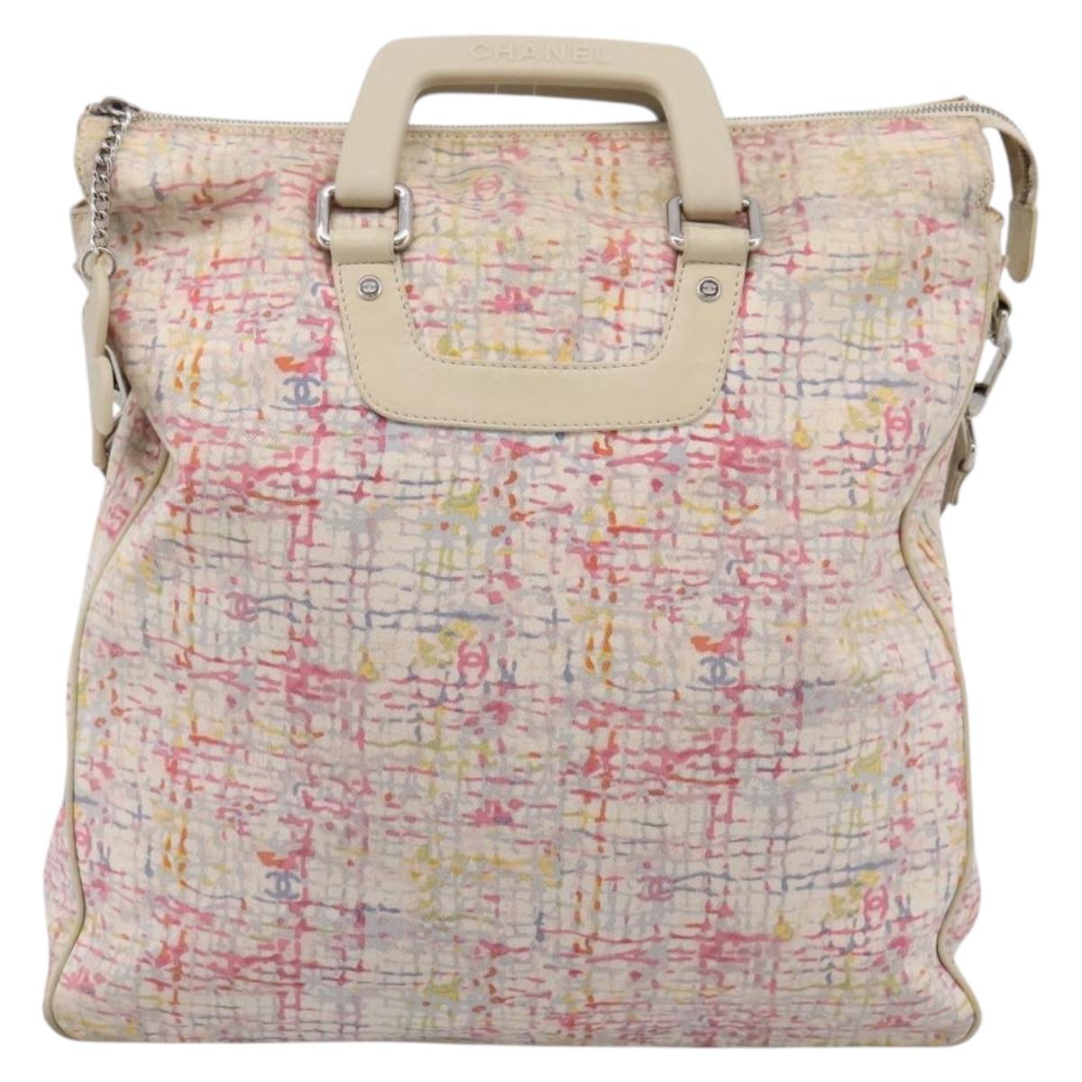 CHANEL Hand Bag Canvas 2way Pink Silver CC Auth bs37241