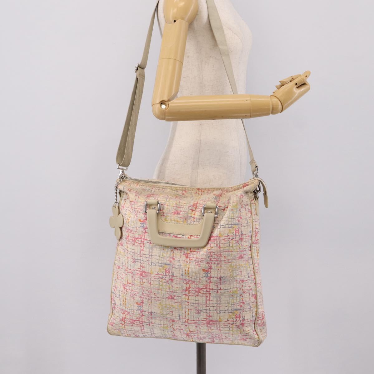 CHANEL Hand Bag Canvas 2way Pink Silver CC Auth bs37241