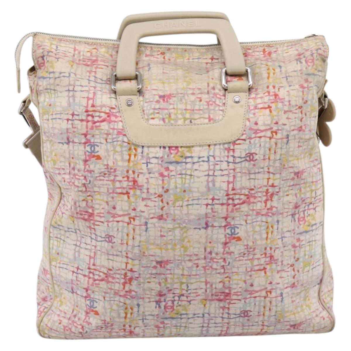 CHANEL Hand Bag Canvas 2way Pink Silver CC Auth bs37241