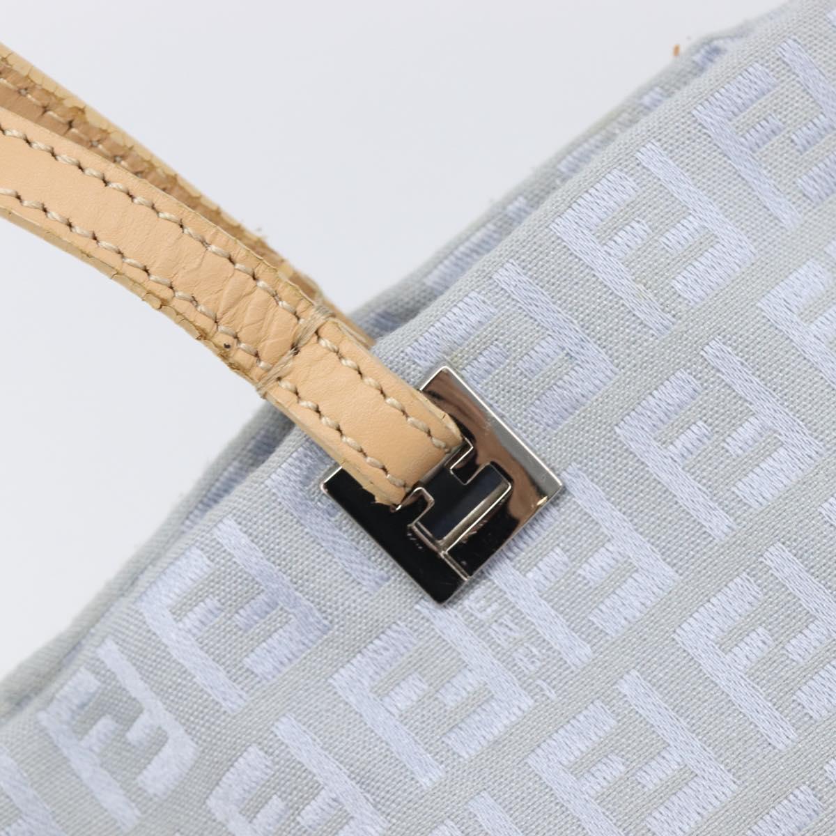 FENDI Zucchino Canvas Tote Bag Light Blue Silver 8BH079 Auth bs37243