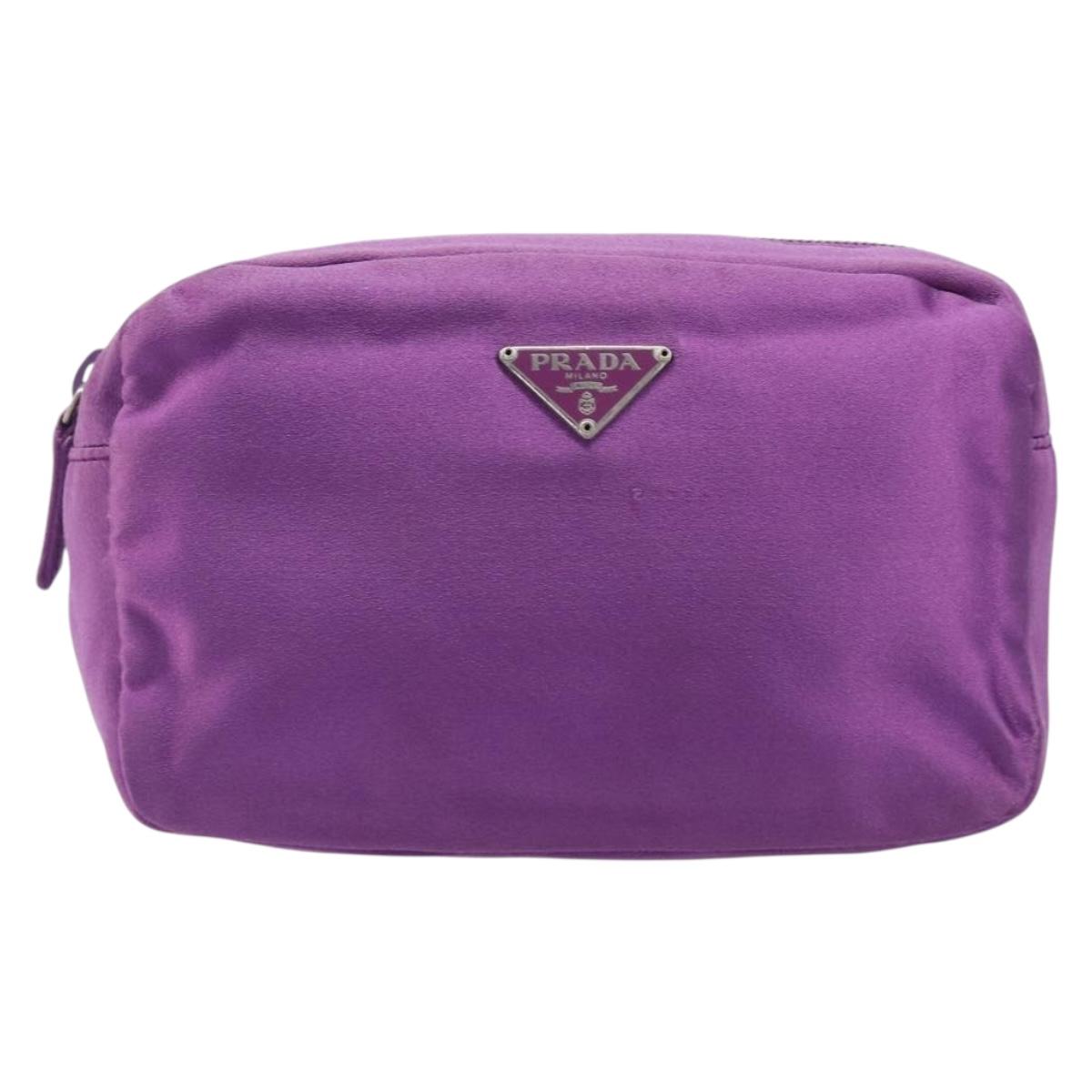 PRADA Pouch Satin Purple Silver Auth bs37251