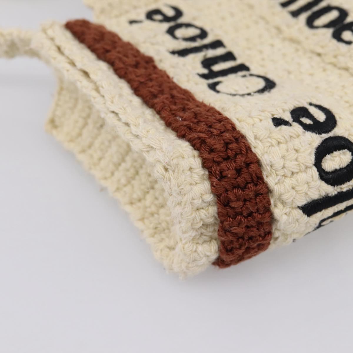 Chloe Woody Crochet Nano Tote Bag Cotton Beige Brown Auth bs37252A