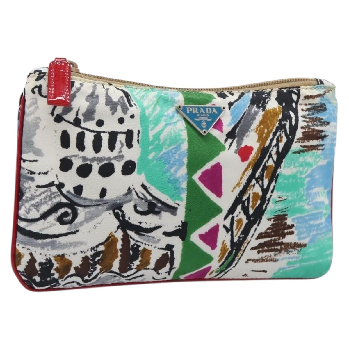 PRADA Pouch Nylon Multicolor Silver Auth bs37253A