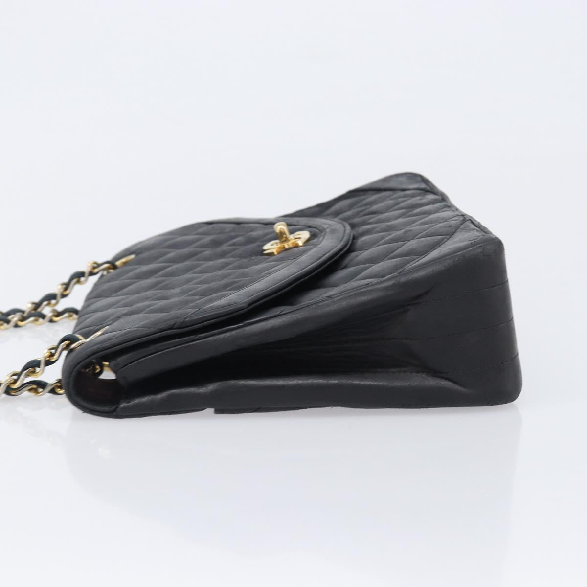 CHANEL Matelasse Chain Shoulder Bag Lamb Skin Black Gold Tone CC Auth bs37255
