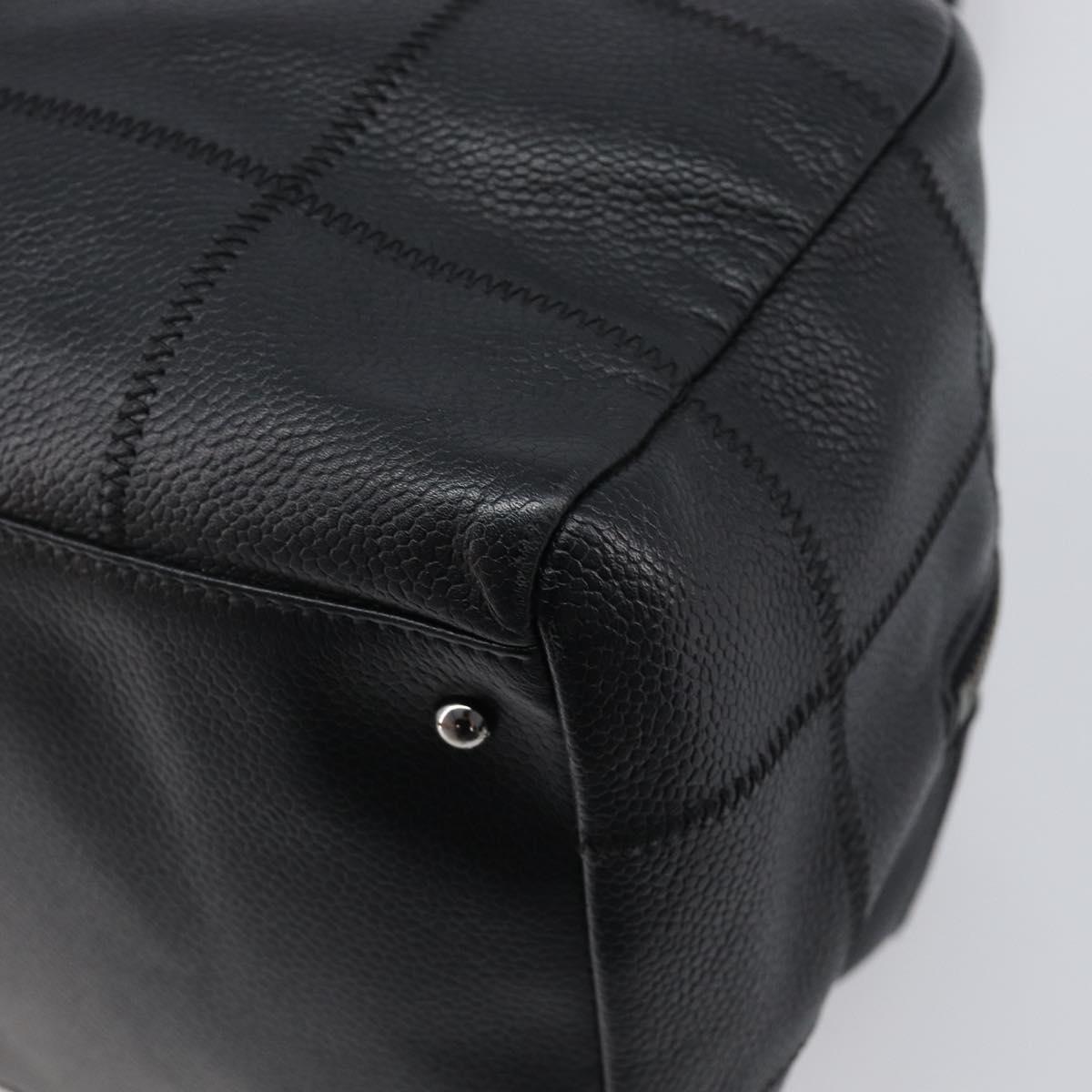 CHANEL Choco Bar Hand Bag Caviar Skin Black Silver CC Auth bs37256