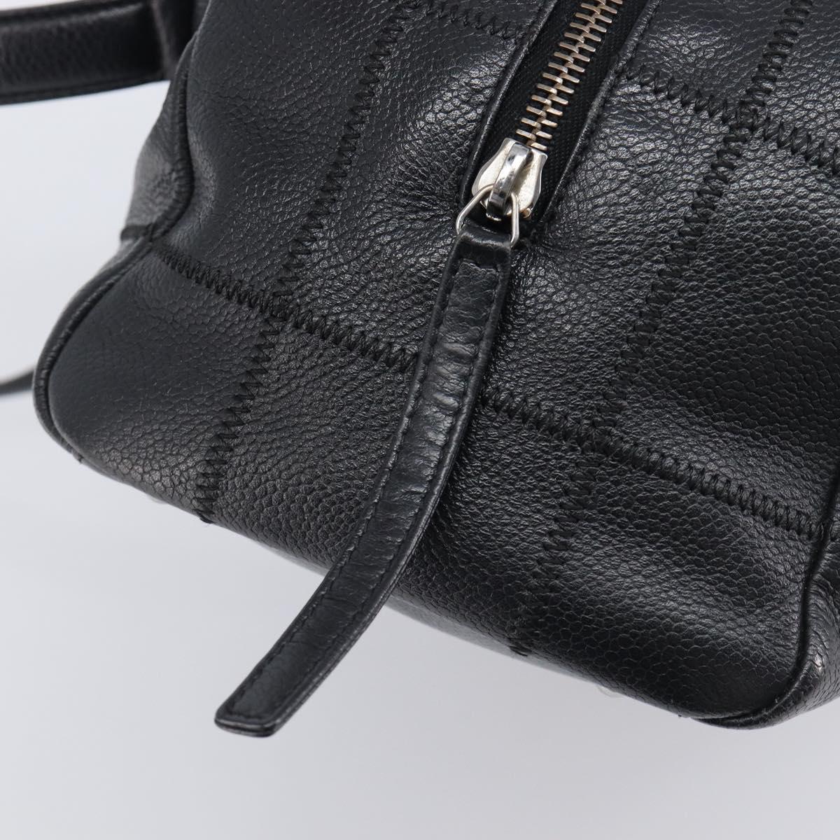 CHANEL Choco Bar Hand Bag Caviar Skin Black Silver CC Auth bs37256