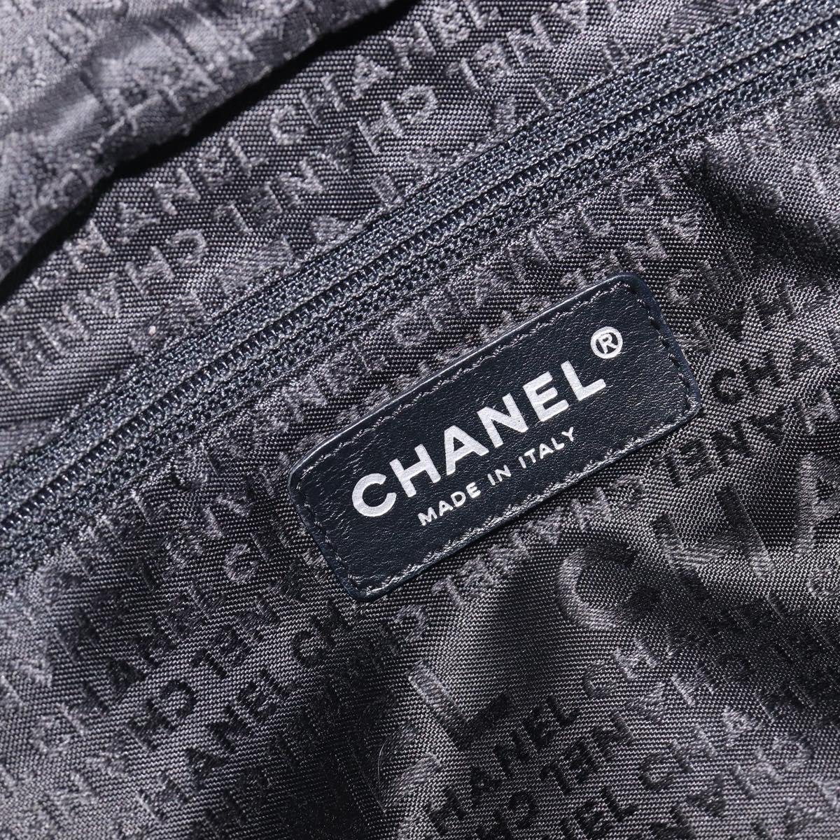 CHANEL Choco Bar Hand Bag Caviar Skin Black Silver CC Auth bs37256