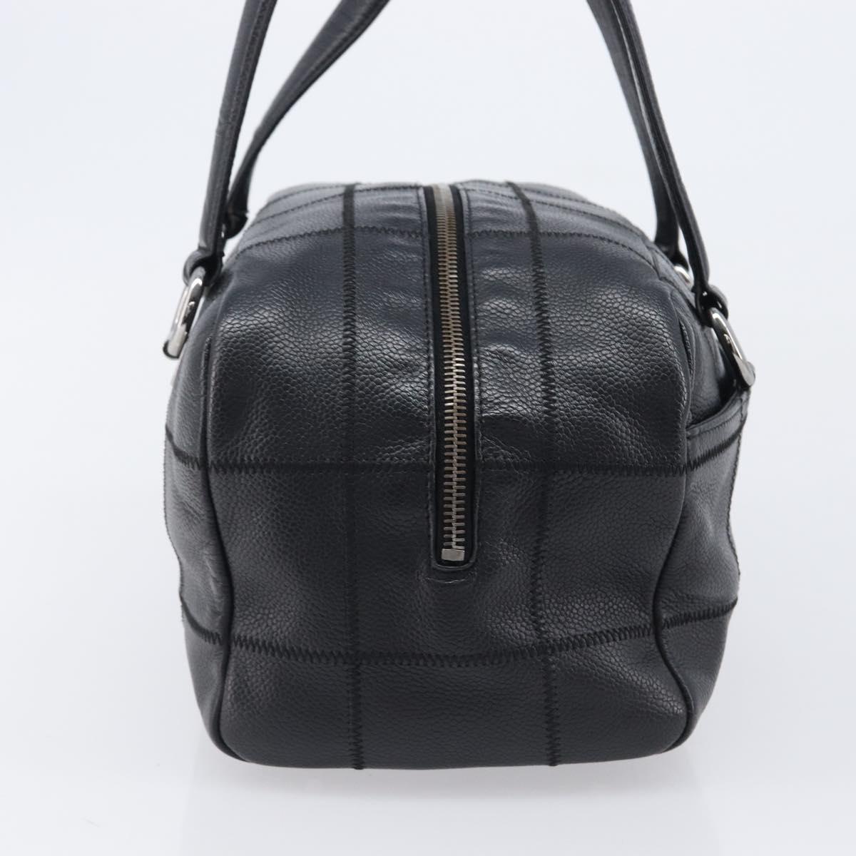 CHANEL Choco Bar Hand Bag Caviar Skin Black Silver CC Auth bs37256