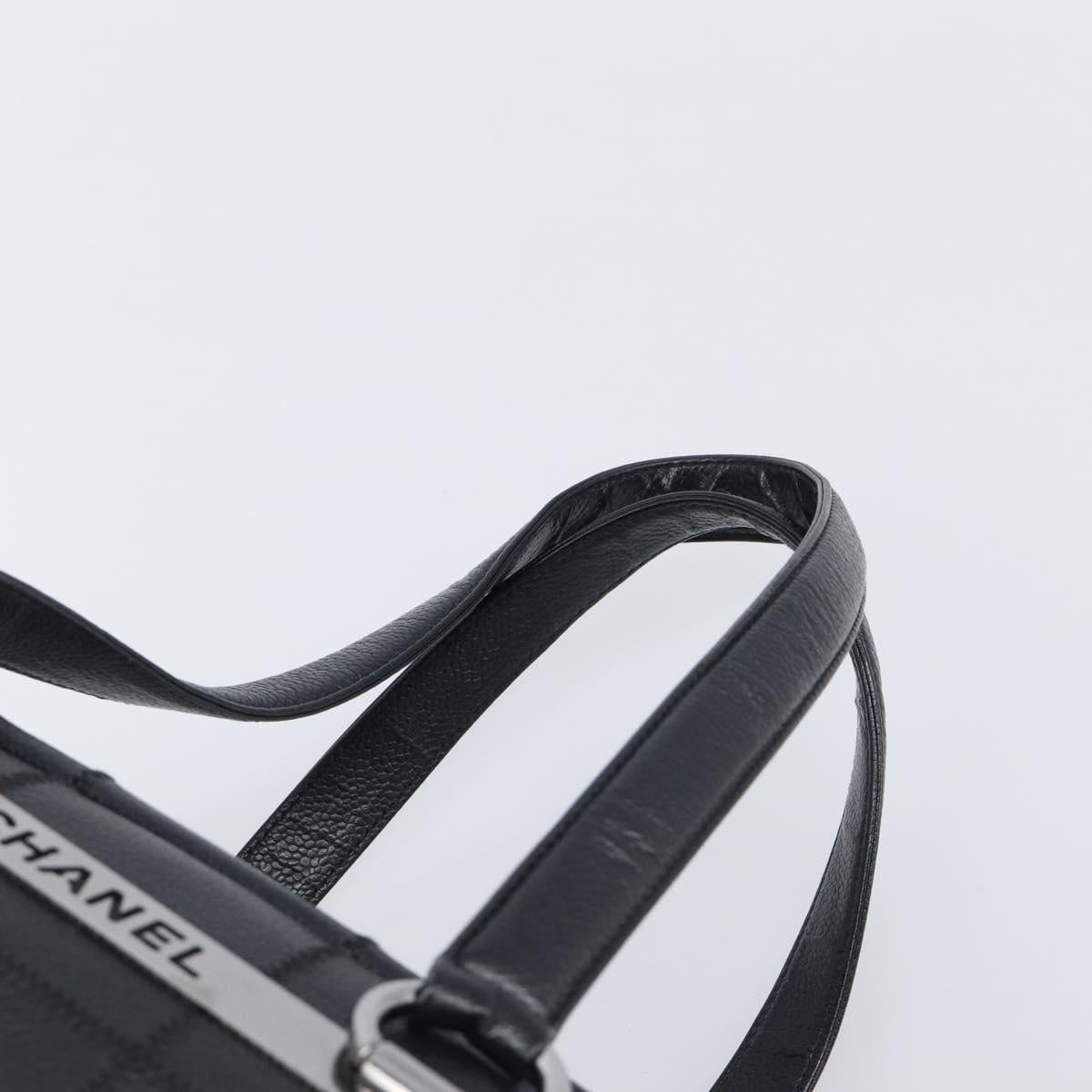 CHANEL Choco Bar Hand Bag Caviar Skin Black Silver CC Auth bs37256