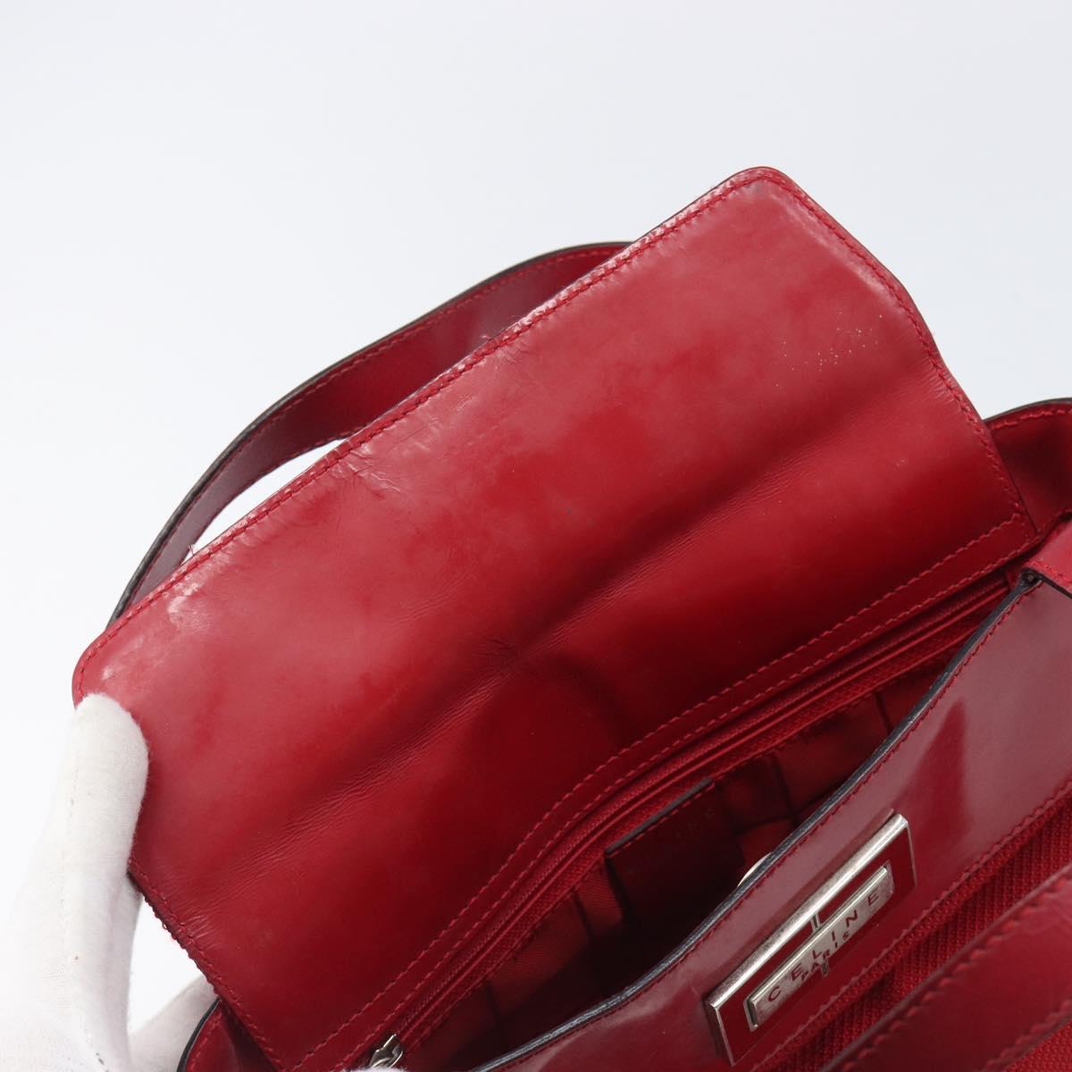 CELINE Hand Bag Canvas Red Silver Auth bs37258