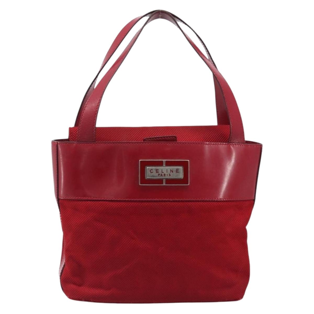 CELINE Hand Bag Canvas Red Silver Auth bs37258