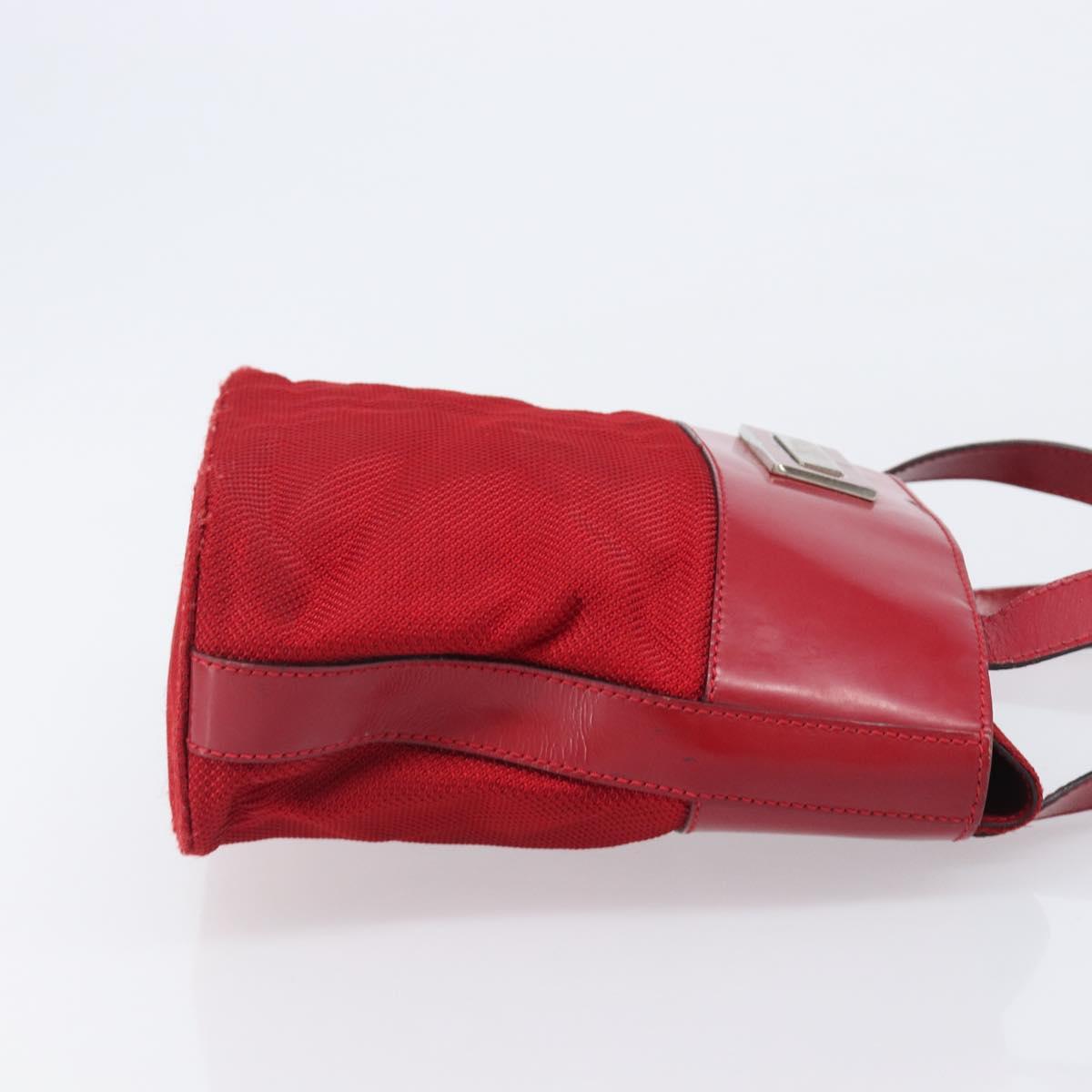 CELINE Hand Bag Canvas Red Silver Auth bs37258