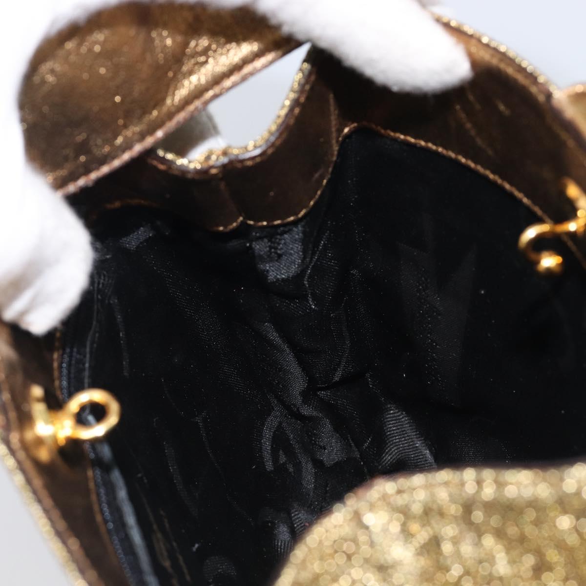 Salvatore Ferragamo Hand Bag Satin Gold Auth bs37259
