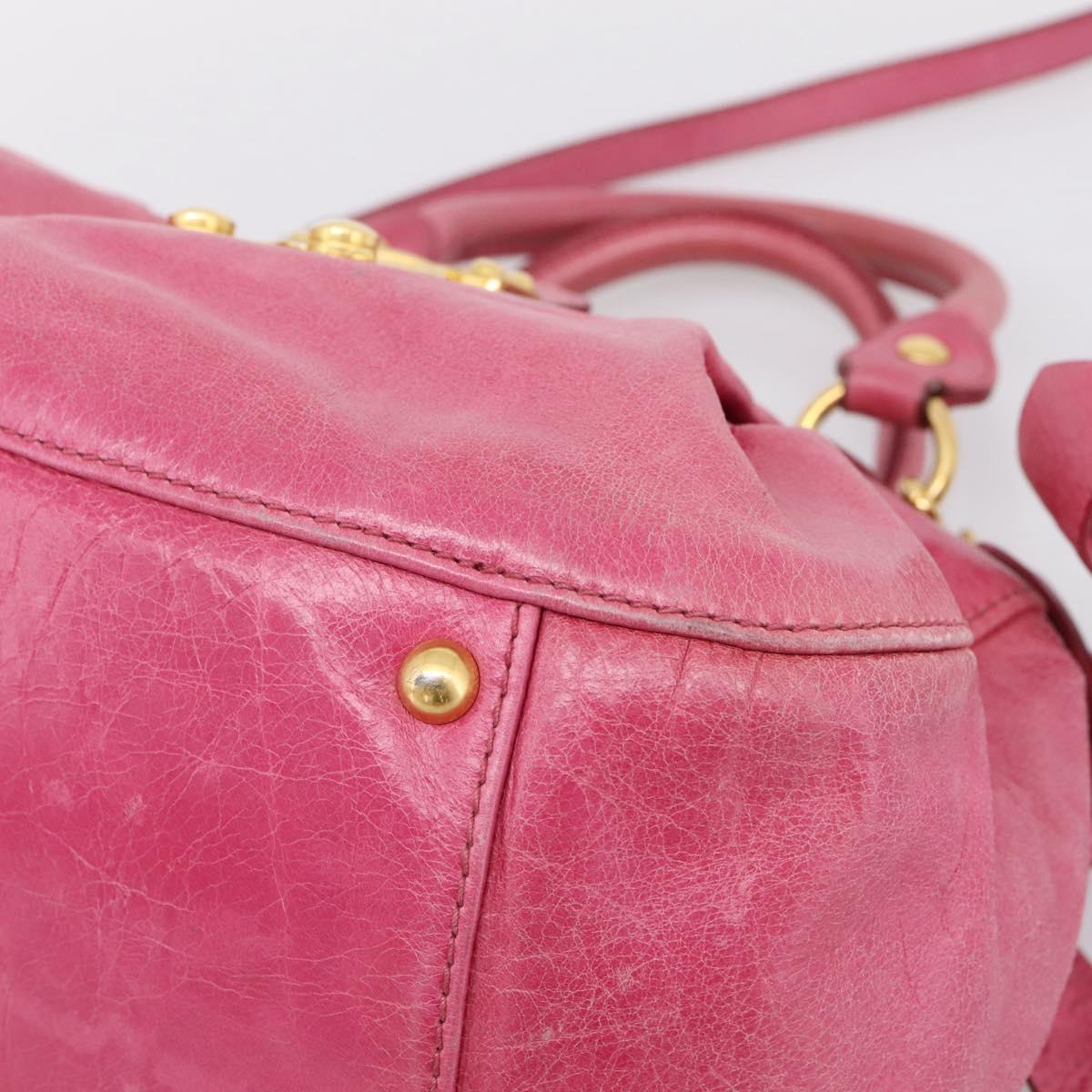 Miu Miu Hand Bag Leather 2way Pink Gold Tone Auth bs37260V