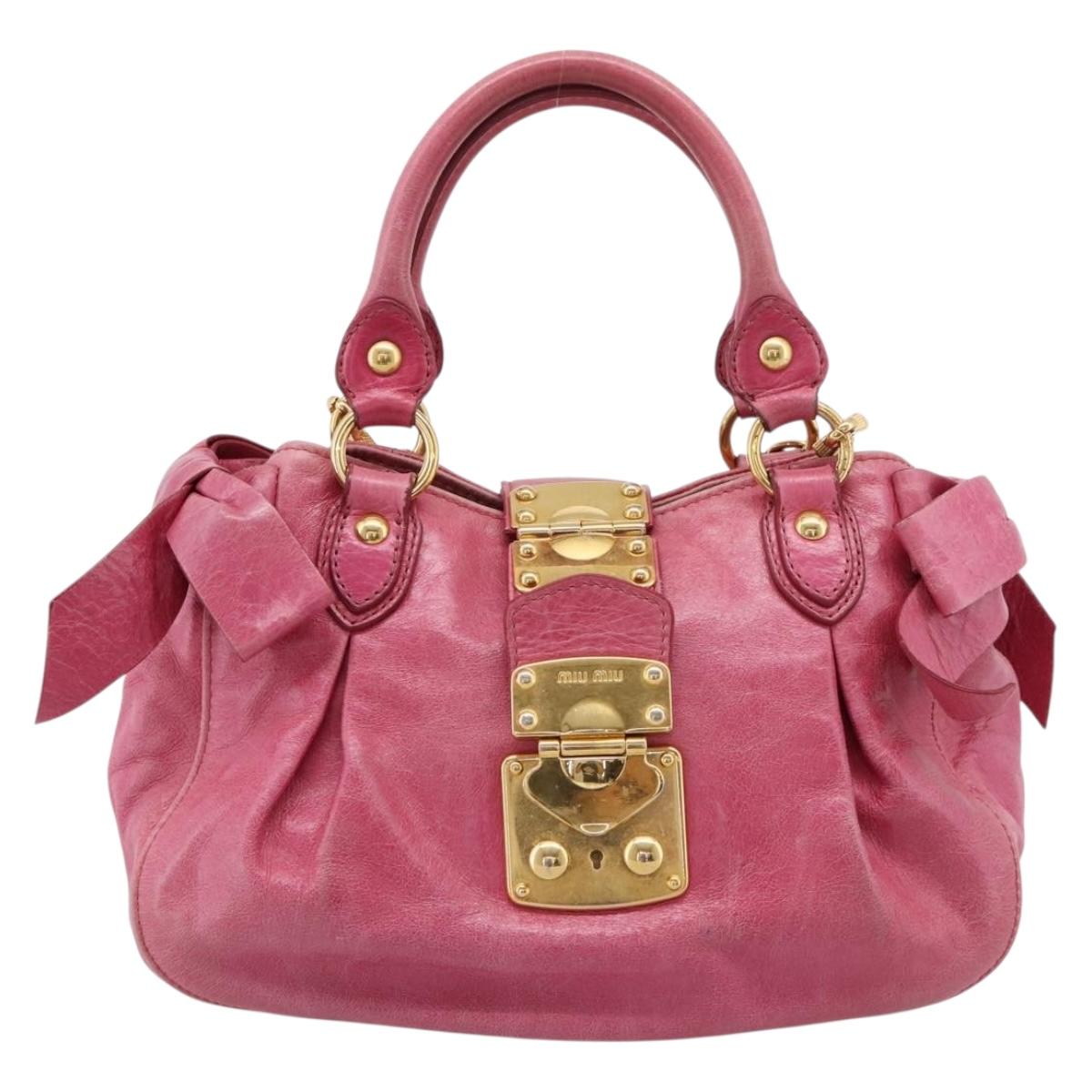Miu Miu Hand Bag Leather 2way Pink Gold Tone Auth bs37260V