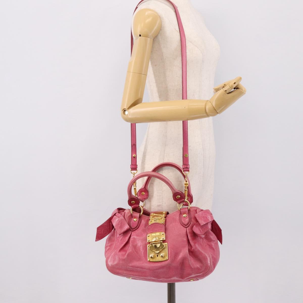 Miu Miu Hand Bag Leather 2way Pink Gold Tone Auth bs37260V
