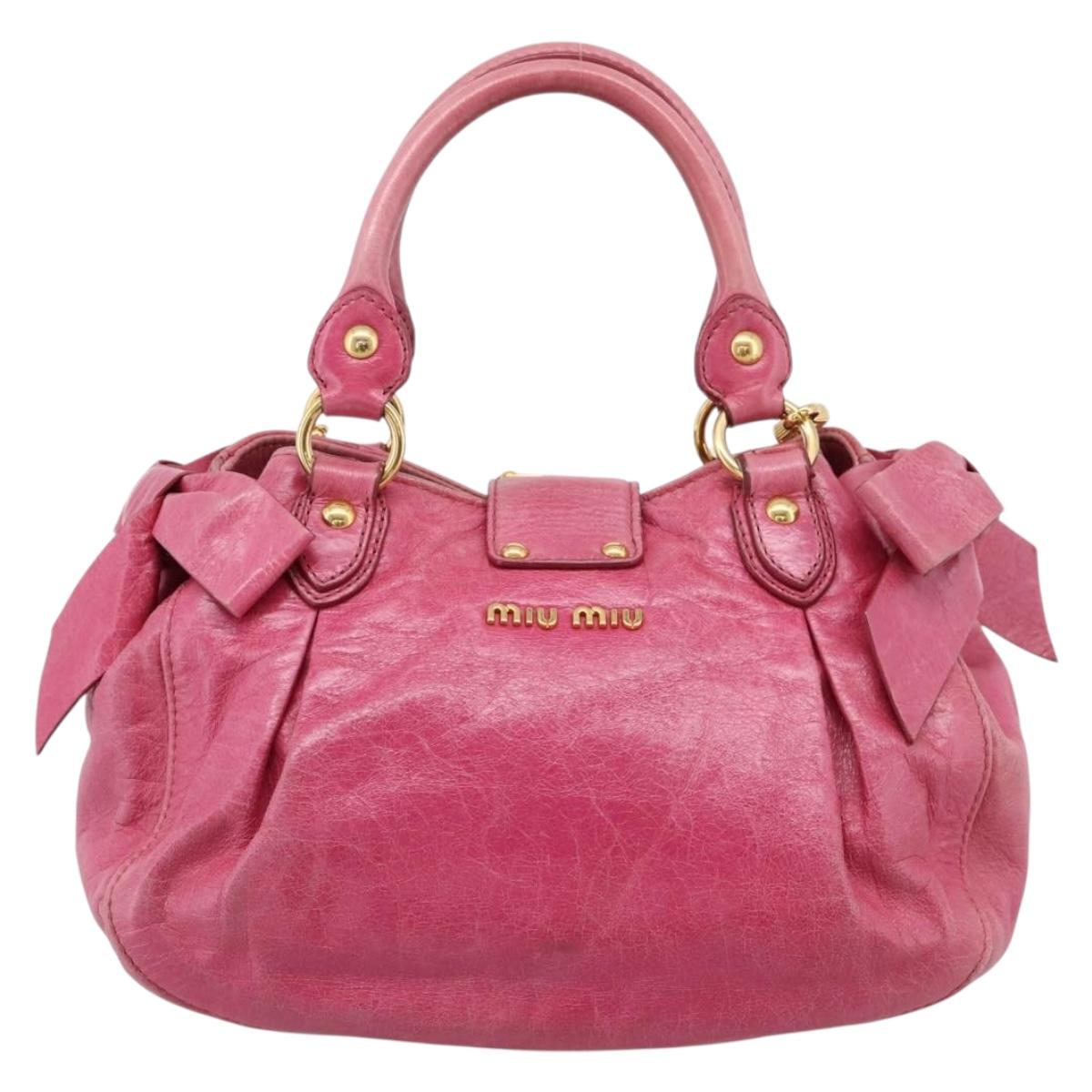 Miu Miu Hand Bag Leather 2way Pink Gold Tone Auth bs37260V