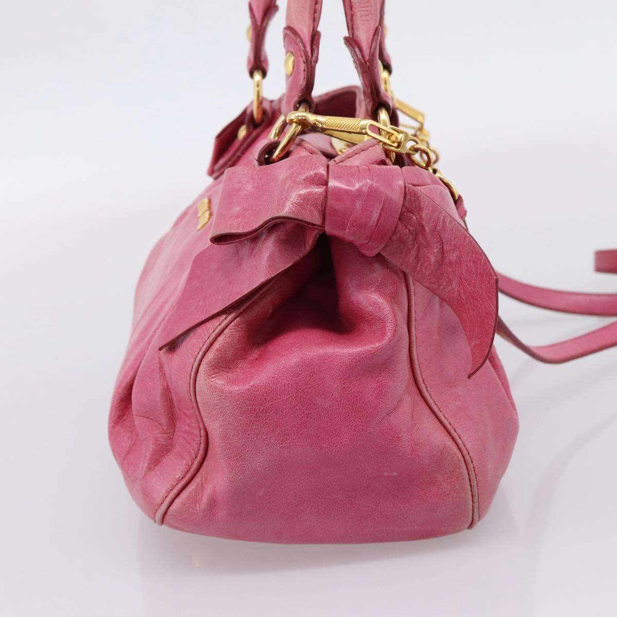 Miu Miu Hand Bag Leather 2way Pink Gold Tone Auth bs37260V