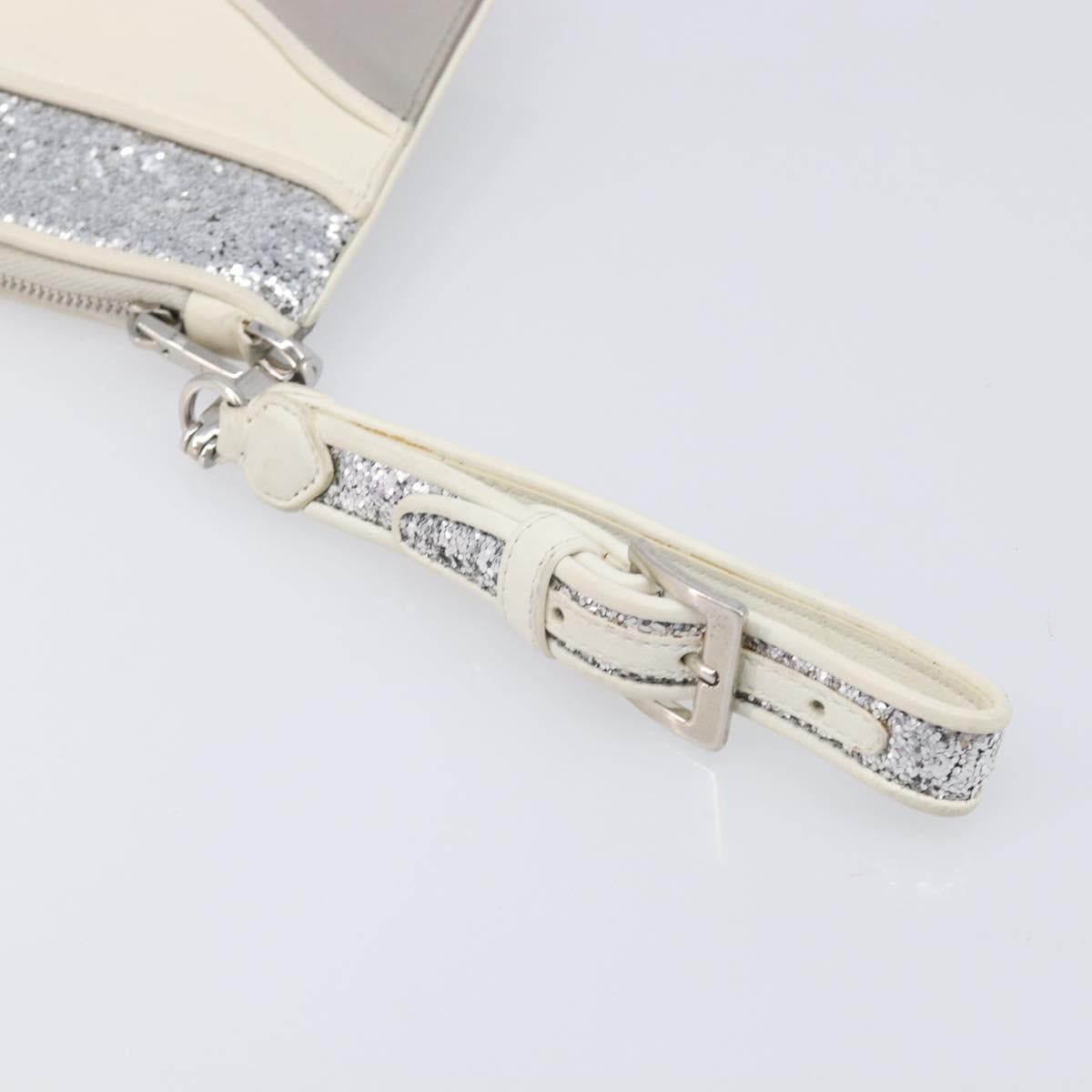 Miu Miu Pouch Leather Gray Silver Auth bs37264