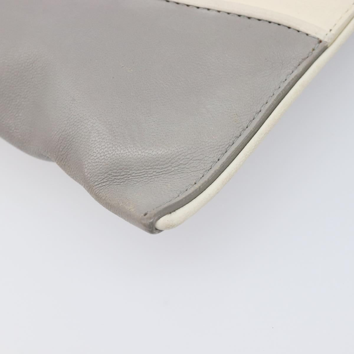 Miu Miu Pouch Leather Gray Silver Auth bs37264